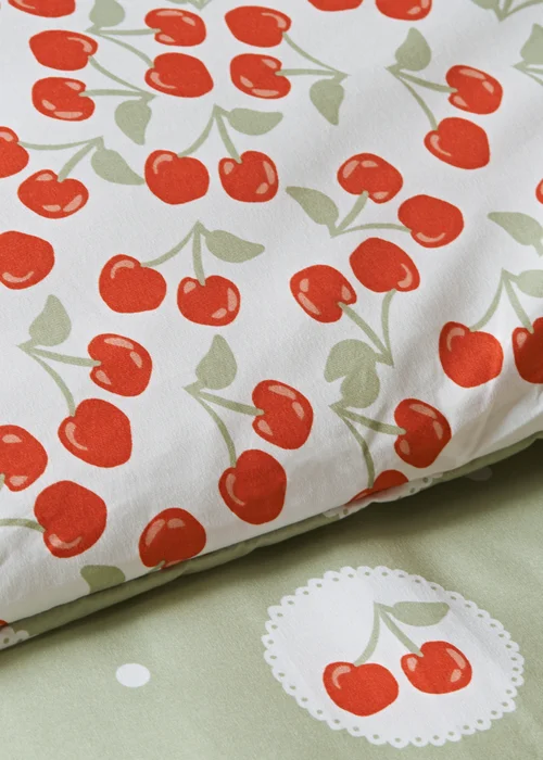 Green Cherry Print Microfibre Duvet Set - Single Image 3