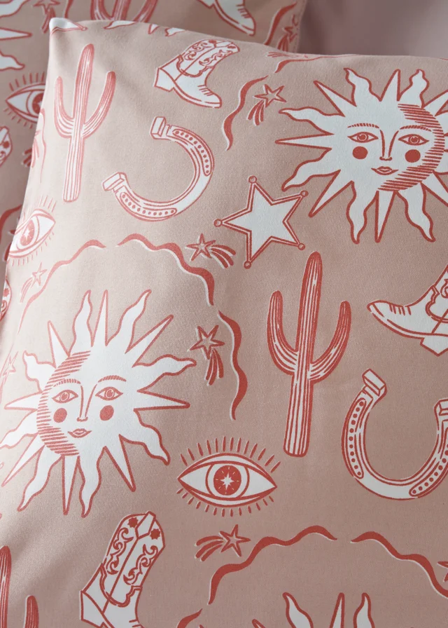 Pink Cowboy Print Microfibre Duvet Set