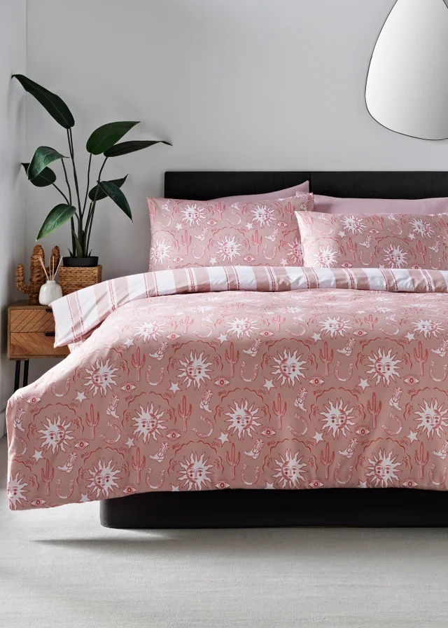 Pink Cowboy Print Microfibre Duvet Set