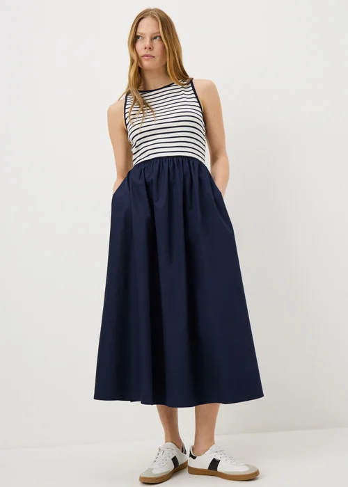 Navy Stripe 2 in 1 Midi Dress - 8 Image 1