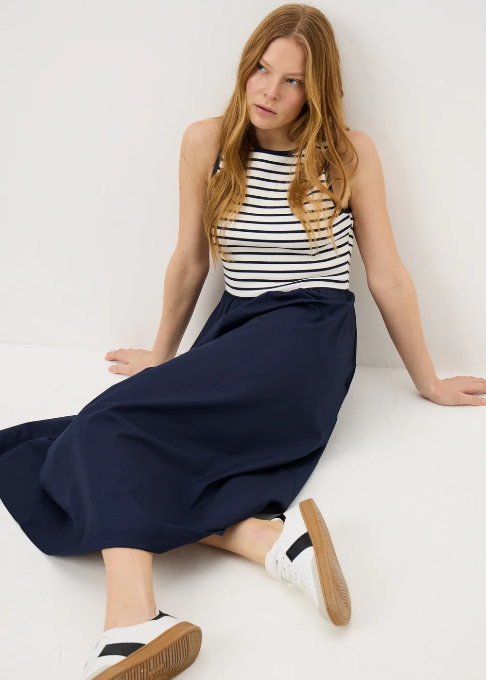 Navy Stripe 2 in 1 Midi Dress - 8 Image 2