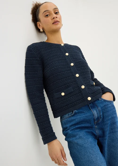 Navy Pointelle Stitch Cardigan - Size 8 Image 1