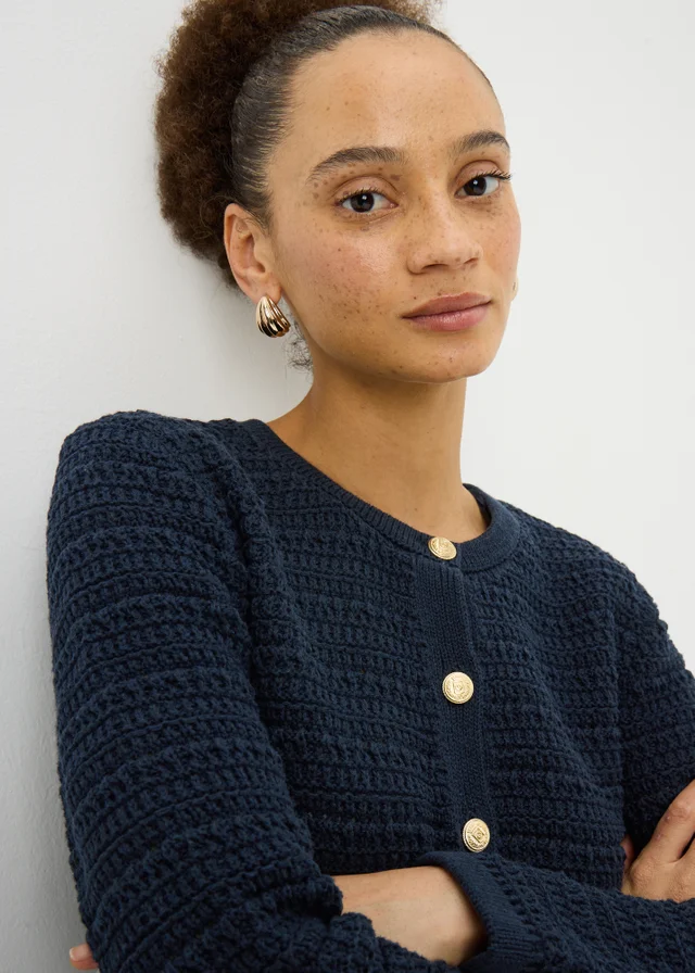 Navy Pointelle Stitch Cardigan