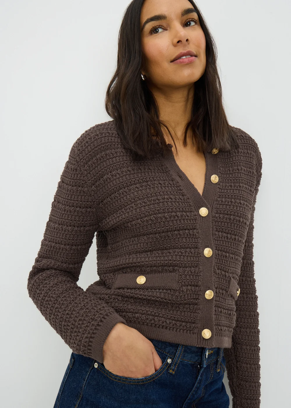 Chocolate Brown Stitch Button Cardigan - Size 18 Image 1