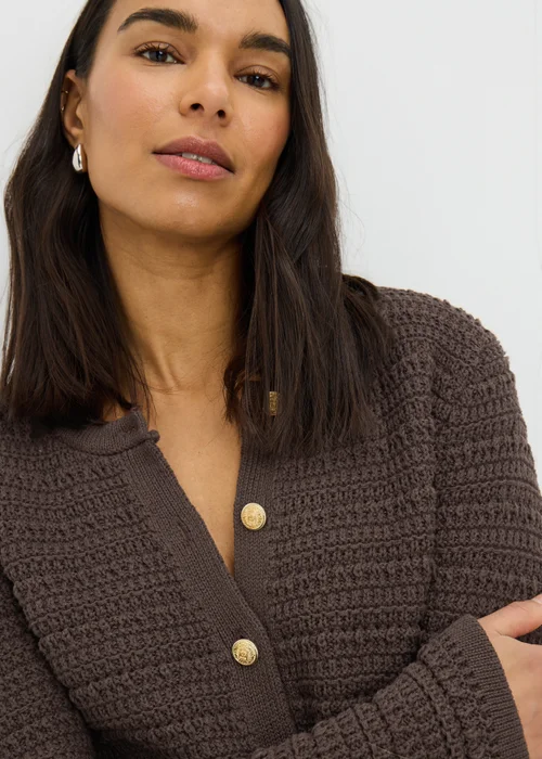 Chocolate Brown Stitch Button Cardigan - Size 18 Image 3