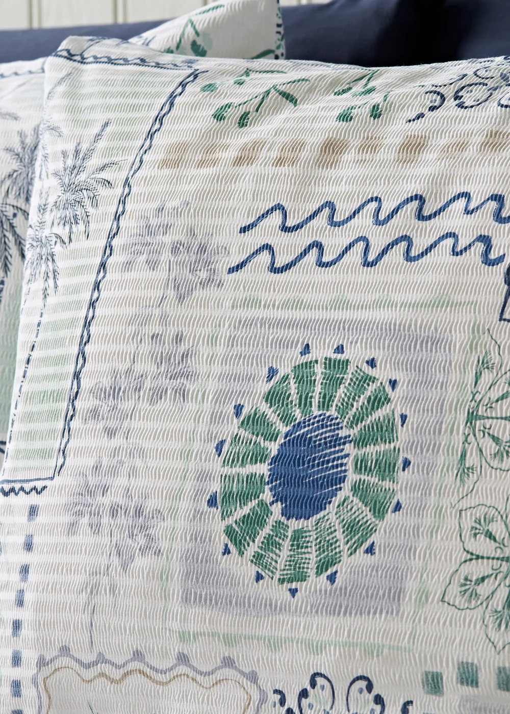 Blue Palm Tile Duvet Set - Single Image 2