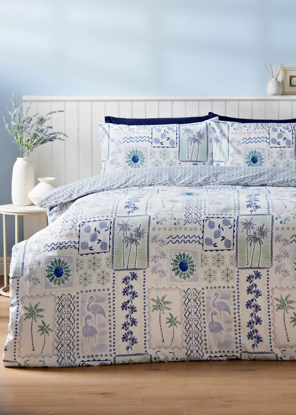 Blue Palm Tile Duvet Set - Single Image 1