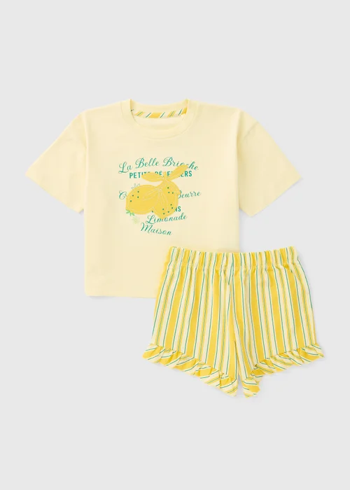 Girls Yellow Lemon Short Pyjama Set (7-13yrs) - Age 7 Years Image 1