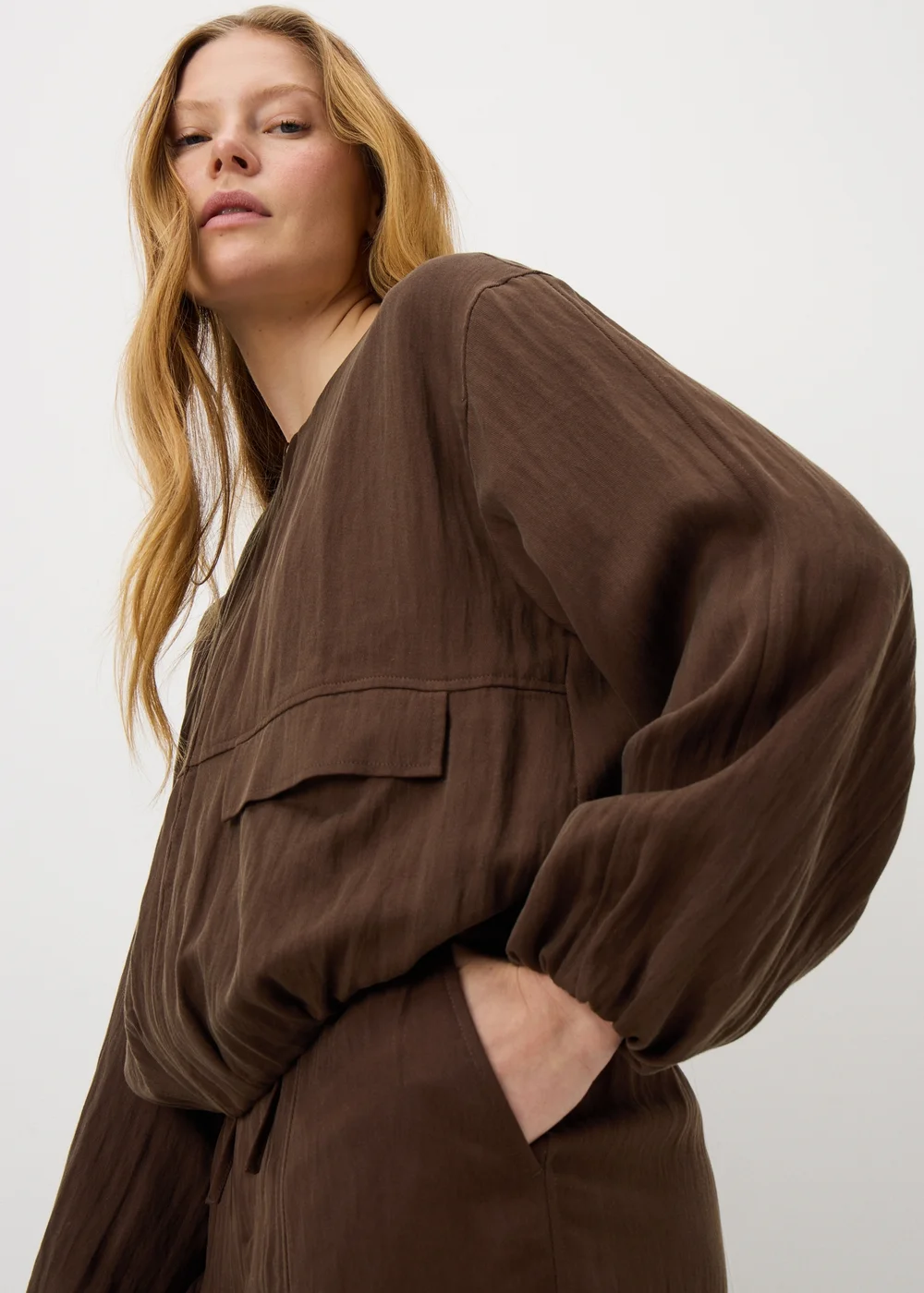 Chocolate Brown Lyocell Bomber Jacket - 8 Image 1
