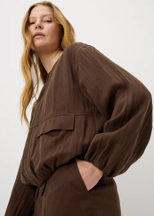 Chocolate Brown Lyocell Bomber Jacket - 8 Image 1