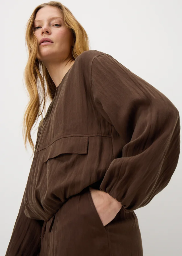 Chocolate Brown Lyocell Bomber Jacket