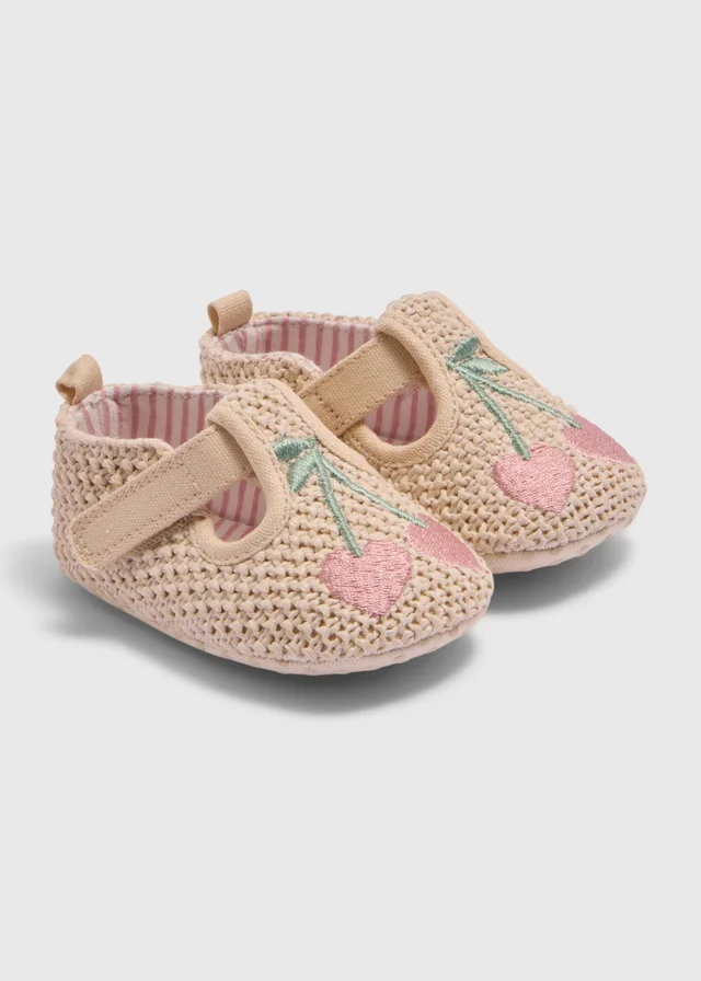 Baby Cream Cherry Crochet T Bar Shoes (Newborn-18mths)