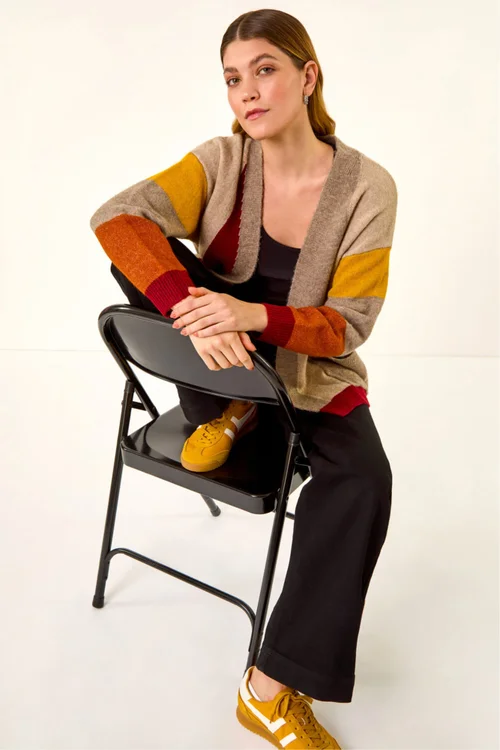 Roman Beige Colour Block Knit Cardigan - Size 12 Image 2