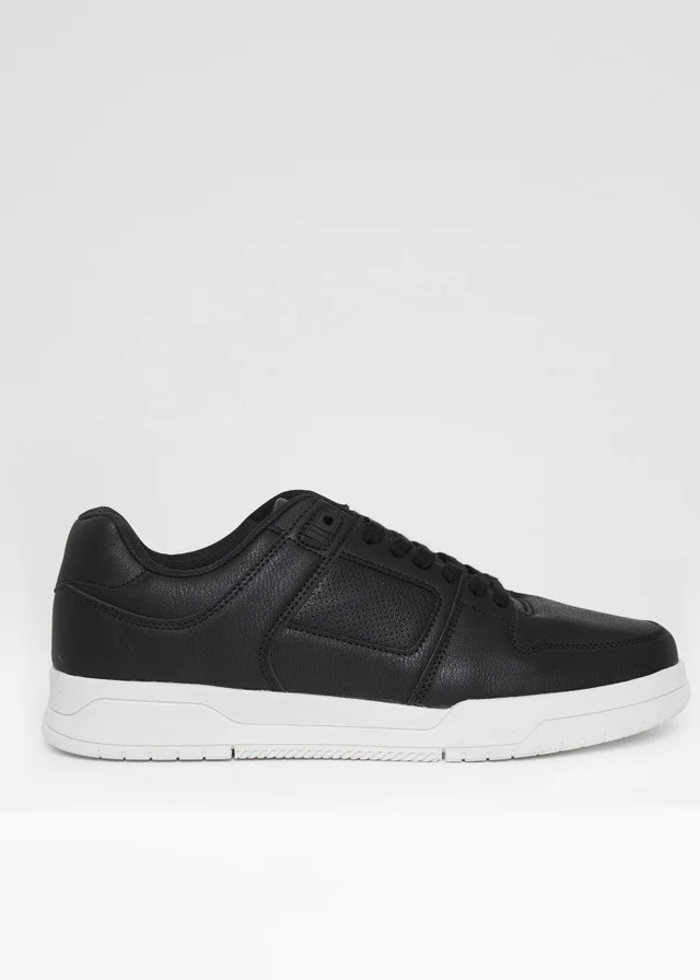 Threadbare Black Lace Up Court Trainers