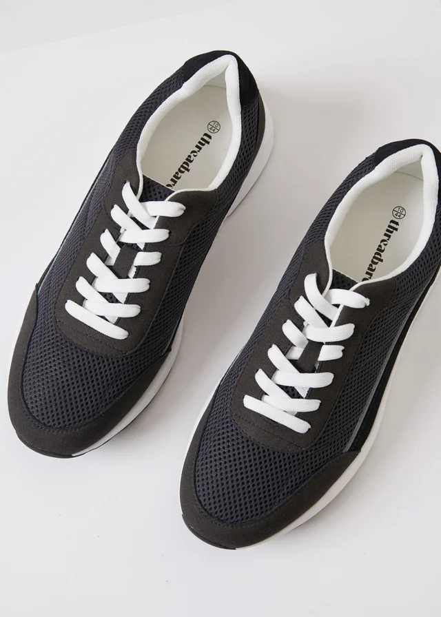 Threadbare Grey Retro Lace Up Trainers