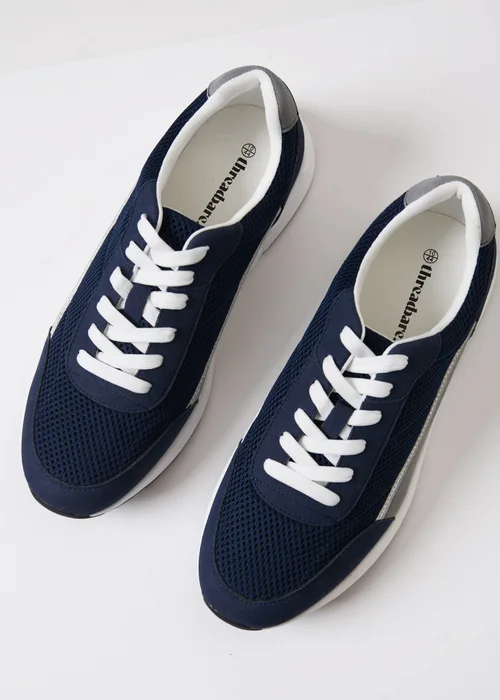 Threadbare Navy Retro Lace Up Trainers - Size 12 Image 2