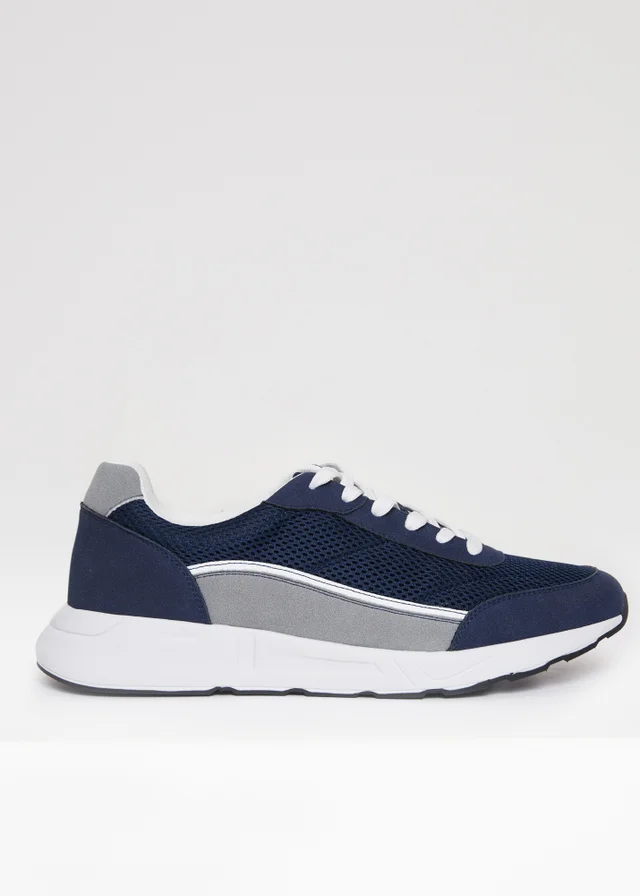 Threadbare Navy Retro Lace Up Trainers
