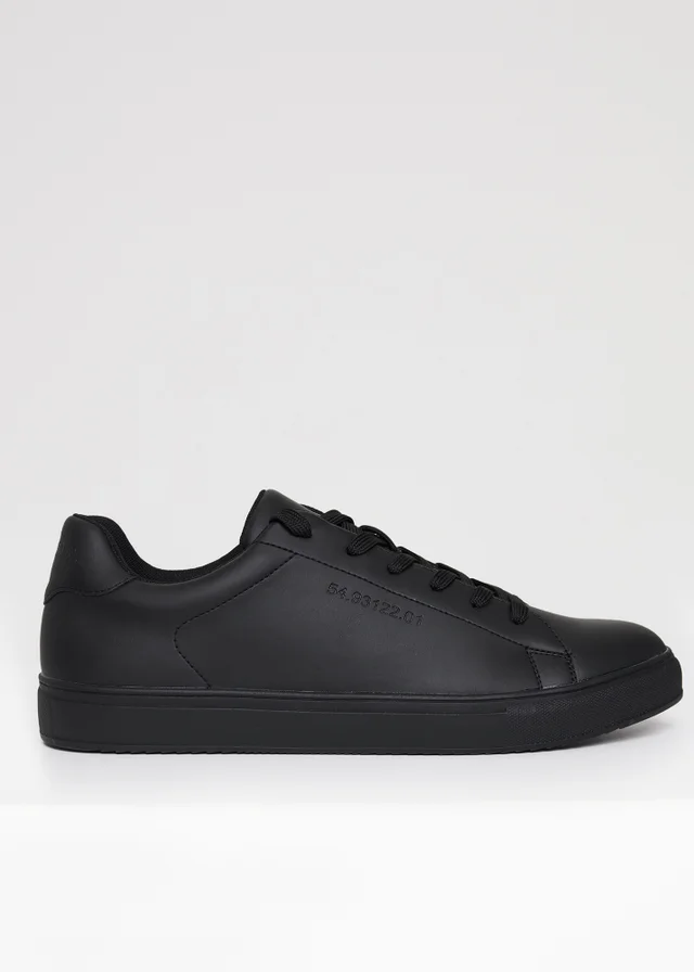 Threadbare Black Lace Up Court Trainers