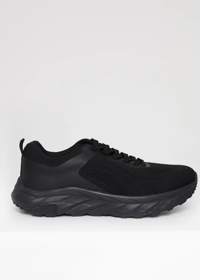 Threadbare Black Textured Slip On Trainers