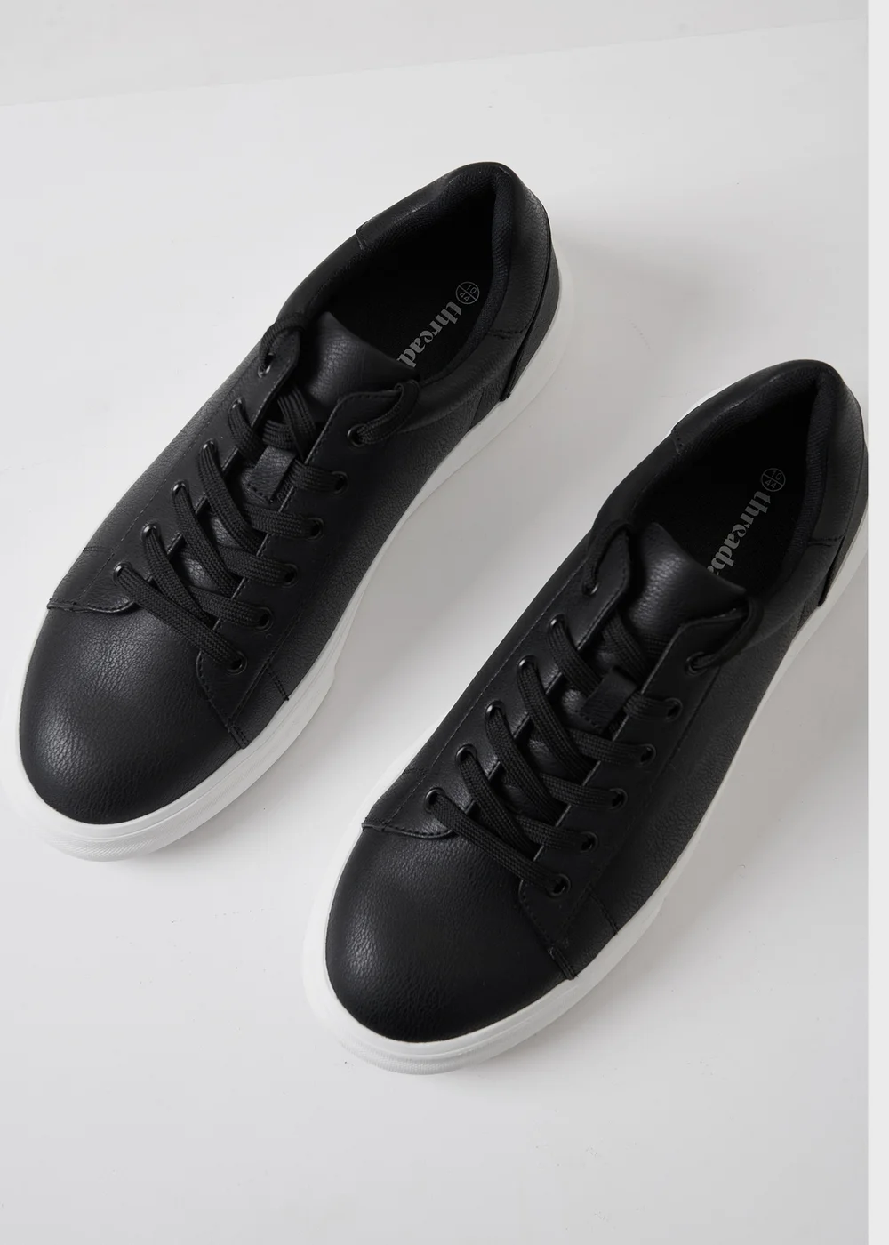 Threadbare Black Lace Up Court Trainers - Size 8 Image 2