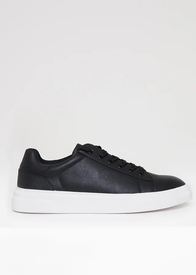 Threadbare Black Lace Up Court Trainers