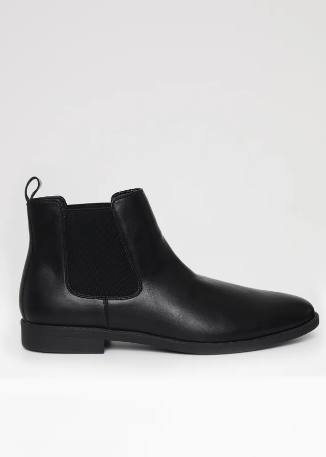 Threadbare Black Faux Leather Slip On Chelsea Boots