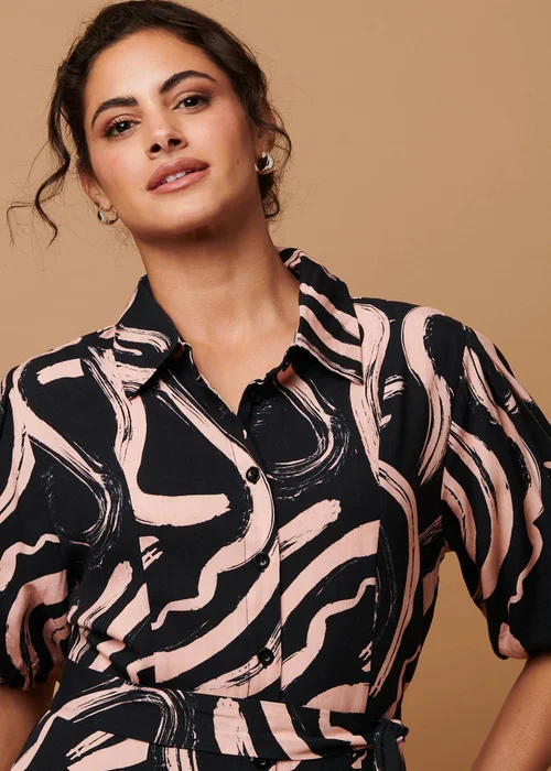 Izabel London Pink Brushstroke Print Short Shirt Dress - 18 Image 2