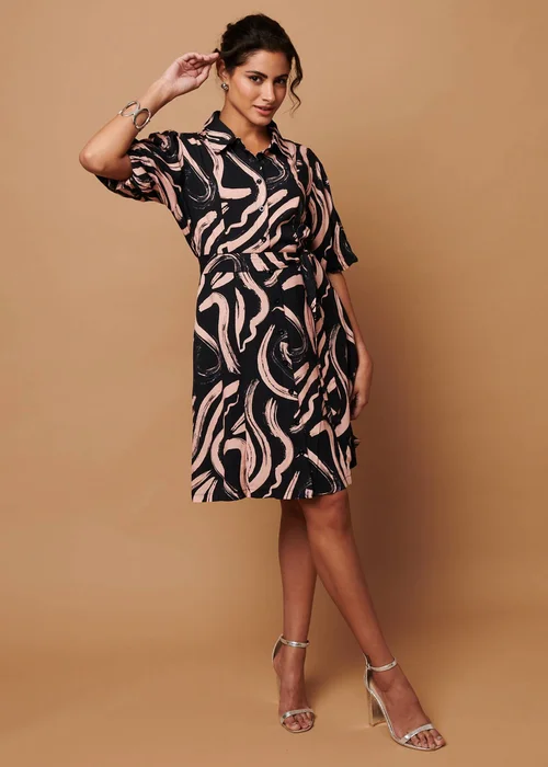 Izabel London Pink Brushstroke Print Short Shirt Dress - 18 Image 1