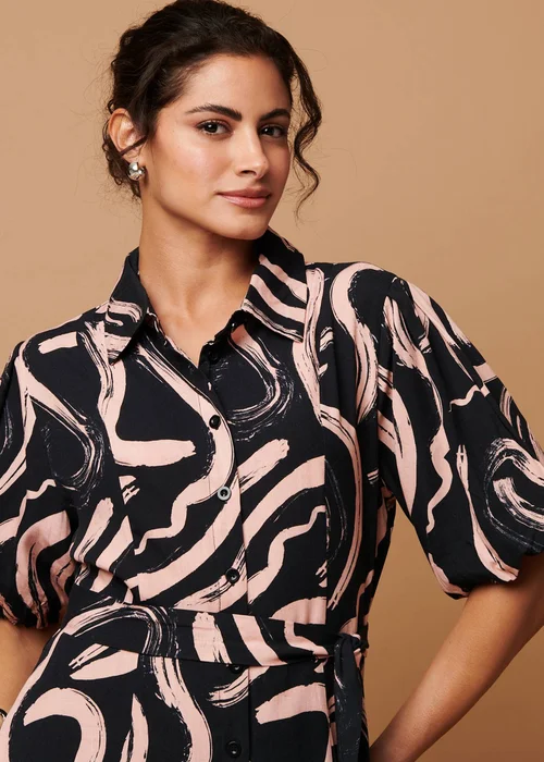 Izabel London Pink Brushstroke Print Short Shirt Dress - 18 Image 3