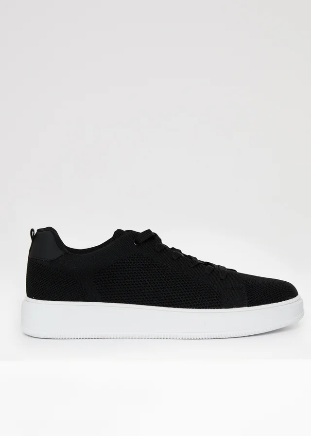 Threadbare Black Lace Up Textured Trainers