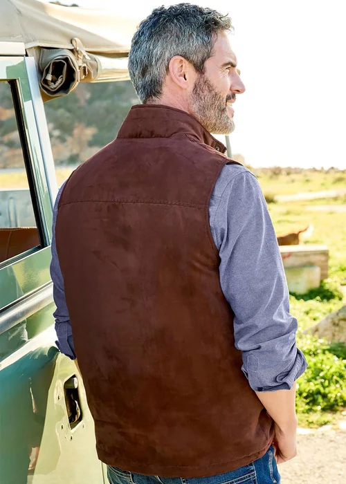 Cotton Traders Warm Brown Faux Suede Multi Pocket Gilet - L Image 3