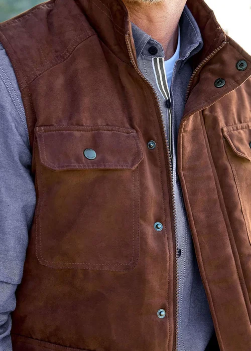 Cotton Traders Warm Brown Faux Suede Multi Pocket Gilet - L Image 4