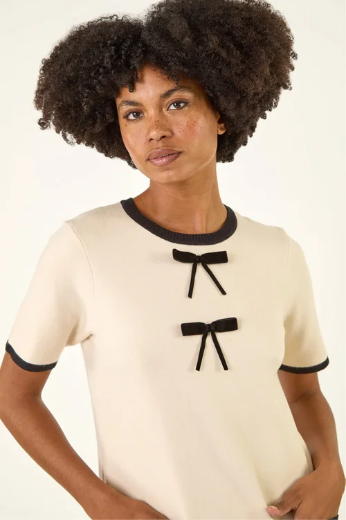 Roman Ivory Bow Detail Knitted Dress - 20 Image 4