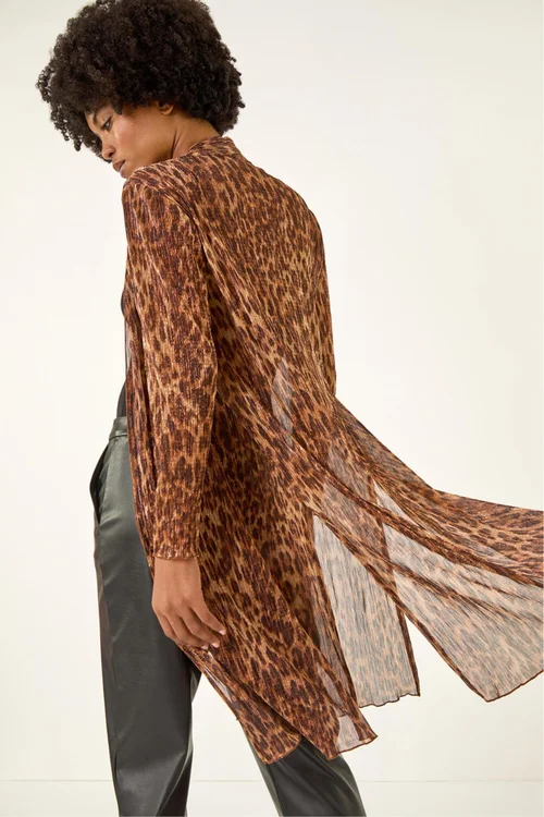 Roman Tan Metallic Animal Print Plisse Kimono - 18 Image 1