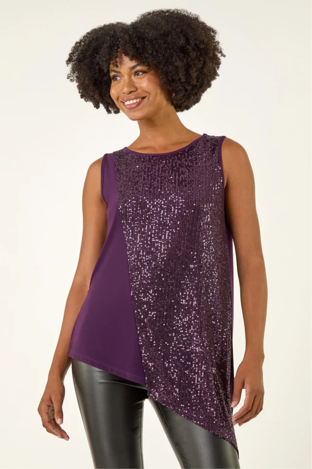 Roman Purple Sequin Asymmetric Stretch Vest