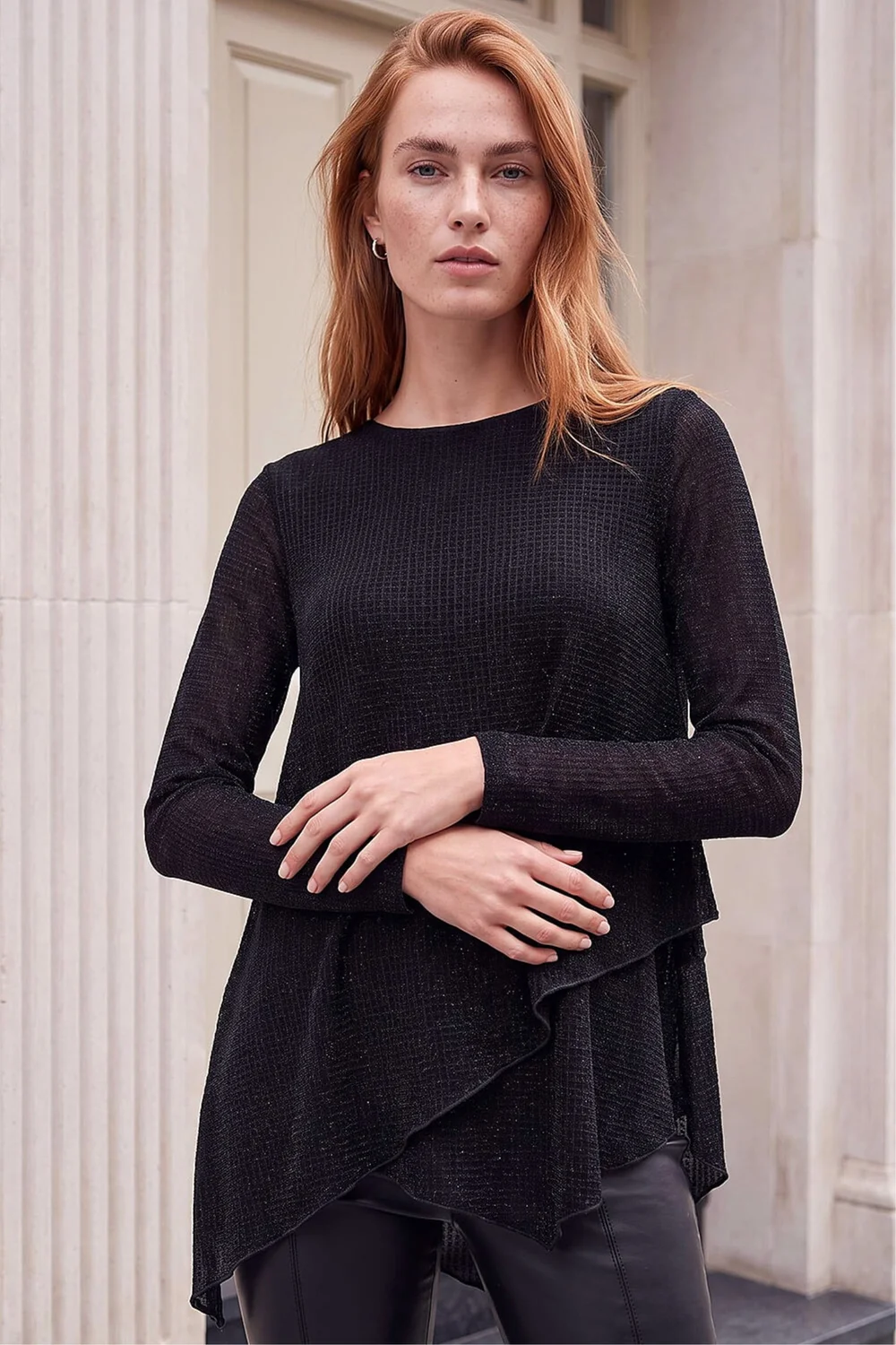 Roman Black Shimmer Asymmetric Layered Top - 12 Image 2