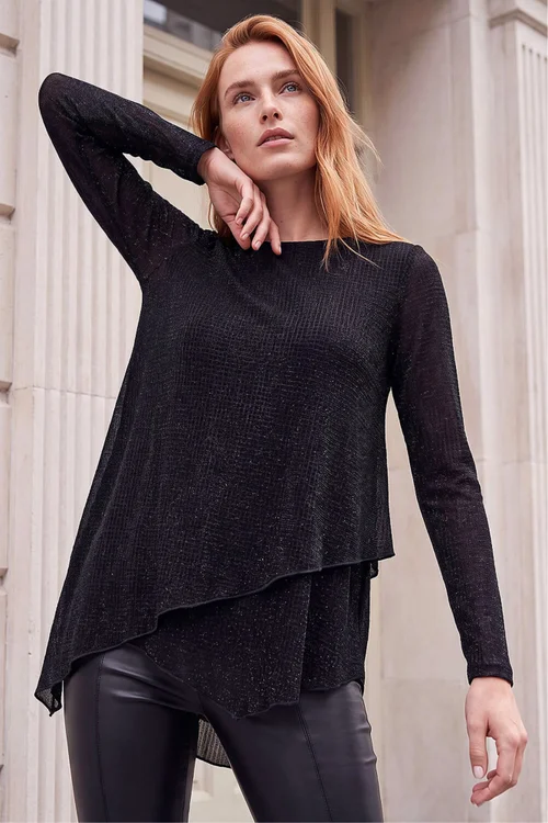 Roman Black Shimmer Asymmetric Layered Top - 12 Image 1