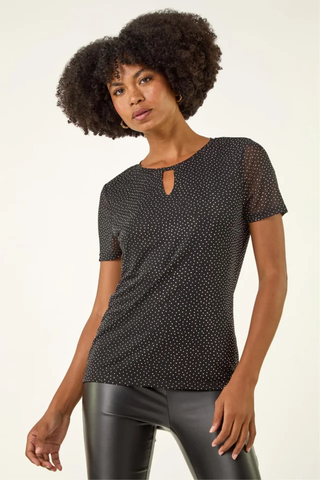 Roman Black Hotfix Keyhole Stretch Top