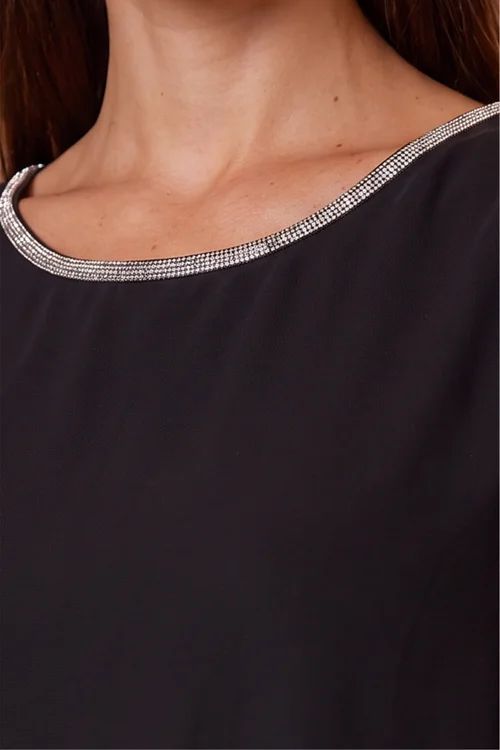 Roman Black Diamante Asymmetric Chiffon Top - 20 Image 4