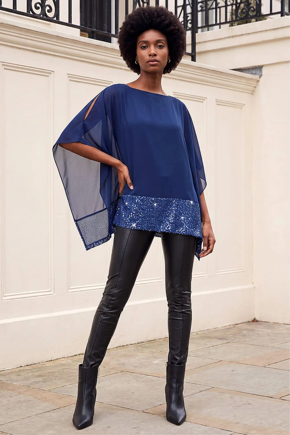 Roman Blue Sequin Hem Contrast Tunic Top - 10 Image 1