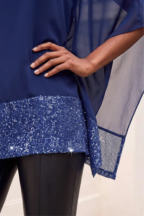 Roman Blue Sequin Hem Contrast Tunic Top - 10 Image 4