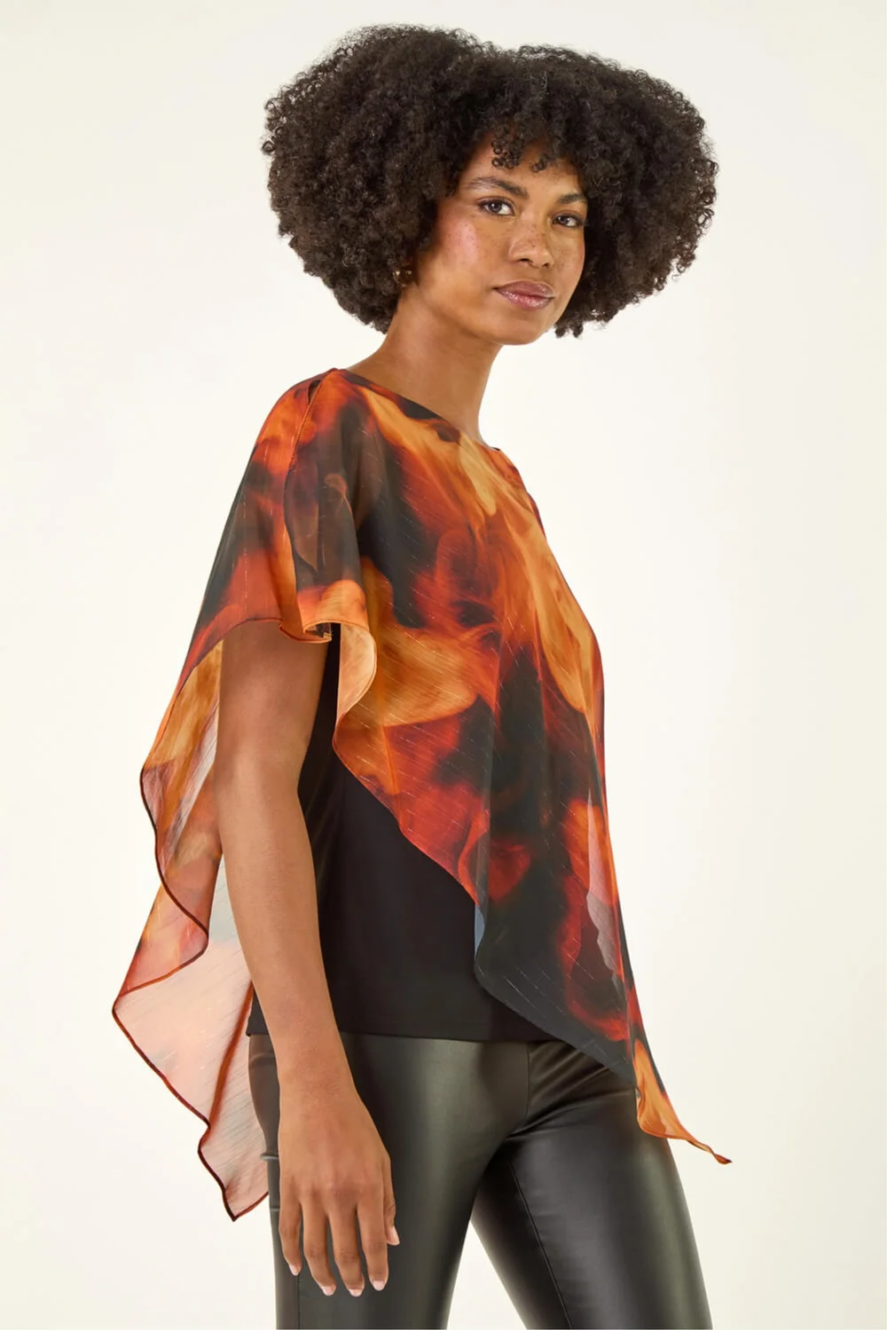 Roman Rust Fire Metallic Asymmetric Overlay Top - Size 16 Image 1