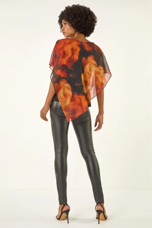 Roman Rust Fire Metallic Asymmetric Overlay Top - Size 16 Image 3