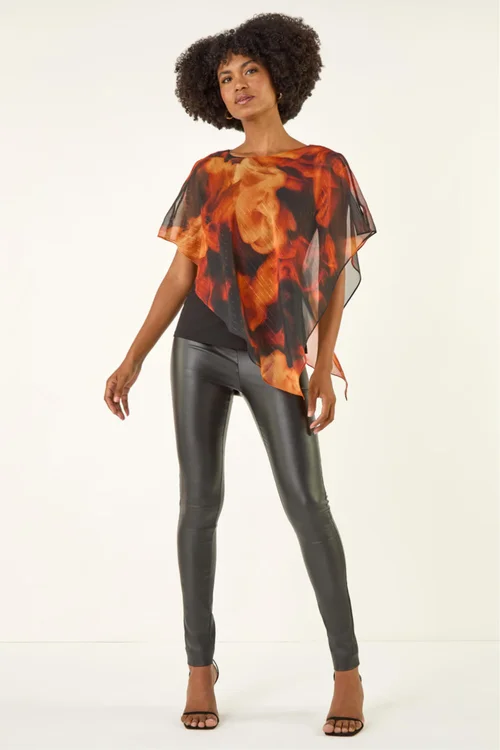 Roman Rust Fire Metallic Asymmetric Overlay Top - Size 16 Image 2