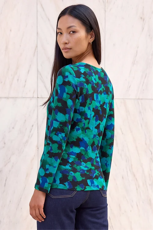Roman Green Printed V-Neck Stretch Top - 12 Image 3