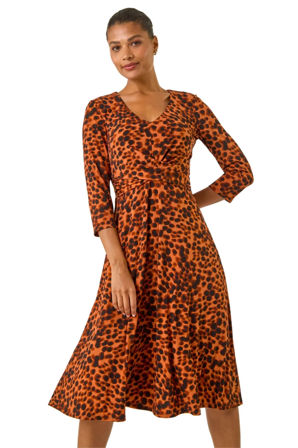 Roman Copper Spot Wrap Bodice Dress - Size 20 Clothing Image 1