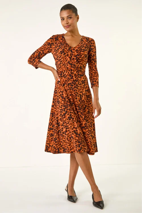 Roman Copper Spot Wrap Bodice Dress - Size 20 Clothing Image 3