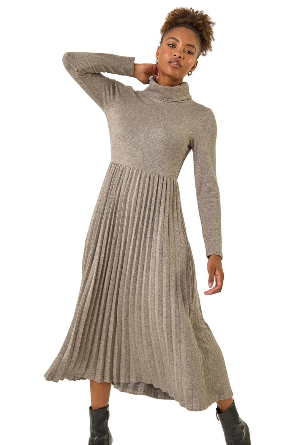 Roman Grey High Neck Pleated Midi Dress - Size 16 Clothing Image 1