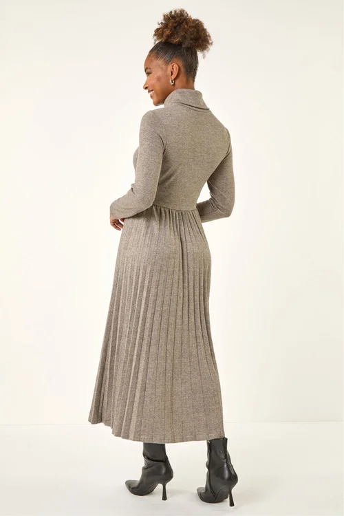 Roman Grey High Neck Pleated Midi Dress - Size 16 Clothing Image 3