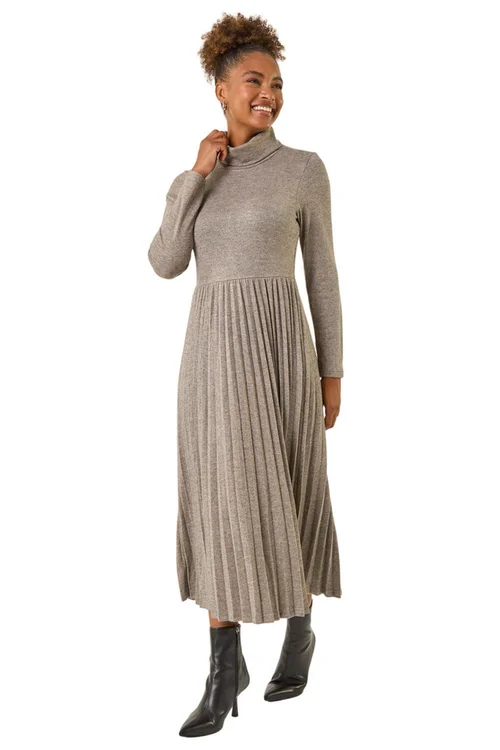 Roman Grey High Neck Pleated Midi Dress - Size 16 Clothing Image 2